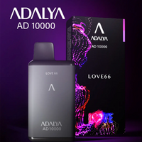 Close-up of Adalya AD10000 Disposable in space gray finish with blue LED light and ergonomic mouthpiece