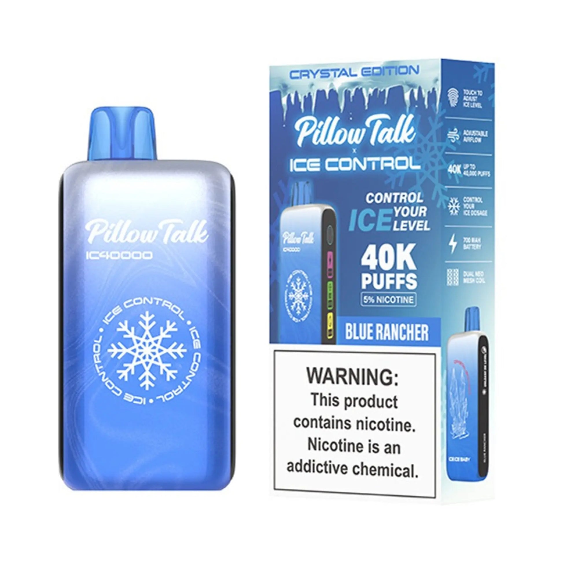 Pillow Talk Vape Blue Rancher (Crystal Edition), vibrant and candy-inspired, offers a burst of flavor reminiscent of your favorite blue raspberry candies, making it a must-try among pillow talk vape flavors.