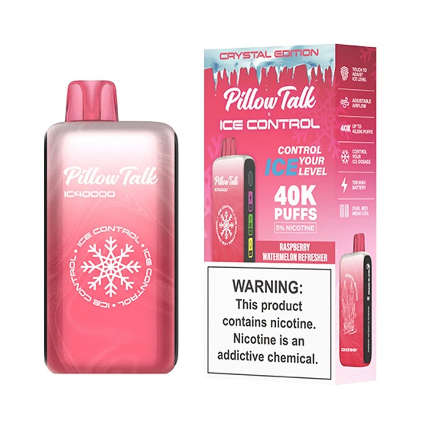 Pillow Talk Vape Raspberry Watermelon Refresher (Crystal Edition), a delightful mix of juicy raspberries and refreshing watermelon, perfect for a fruity vaping experience.