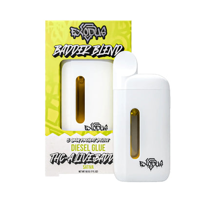 Exodus THC-A Badder Blend Disposables 5G Diesel Glue flavor, robust and earthy exodus badder blend.