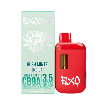 Exodus CB9A + THCA Disposable 3.5g Gush Mintz flavor, minty Exodus THC-A Disposable 3.5g enhanced with exodus diamond sauce.