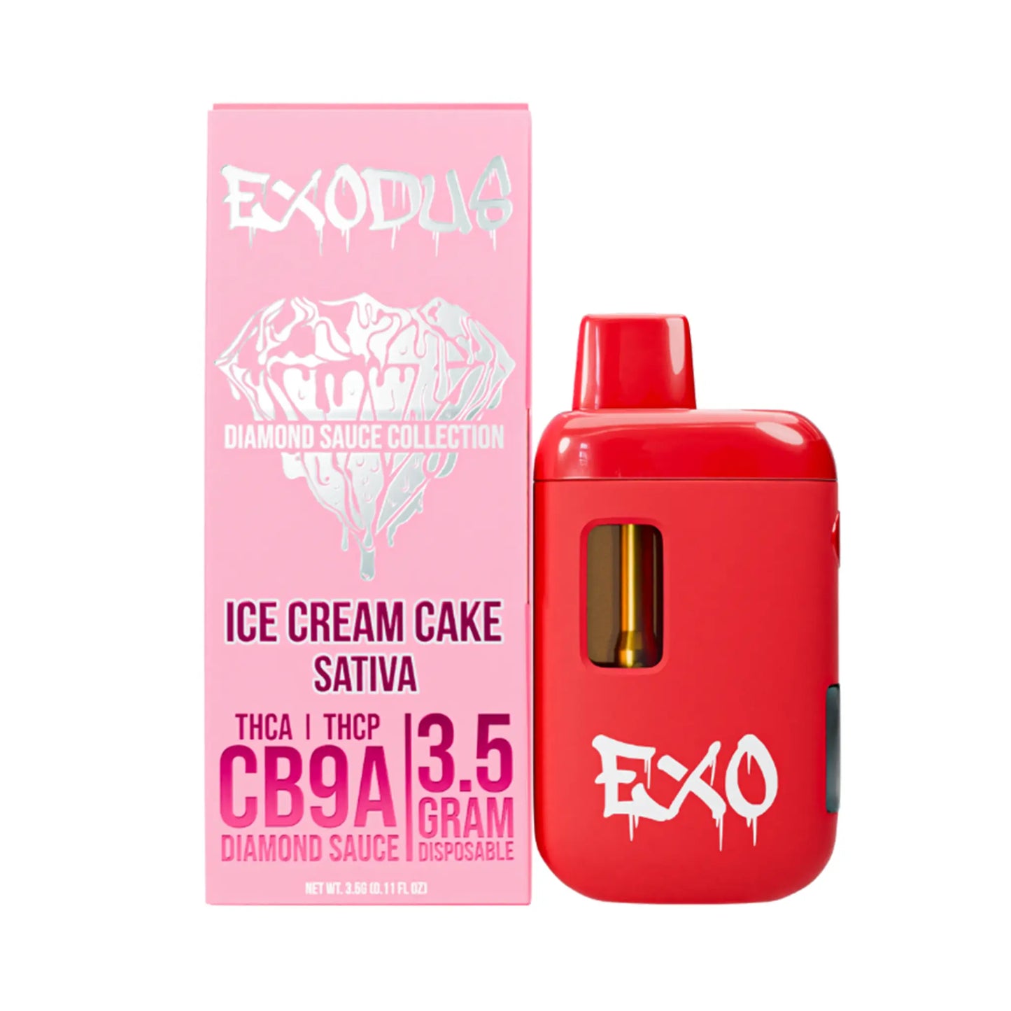 Exodus CB9A + THCA Disposable 3.5g Ice Cream Cake flavor, dessert-like Exodus THC-A Disposable 3.5g with exodus diamond sauce.