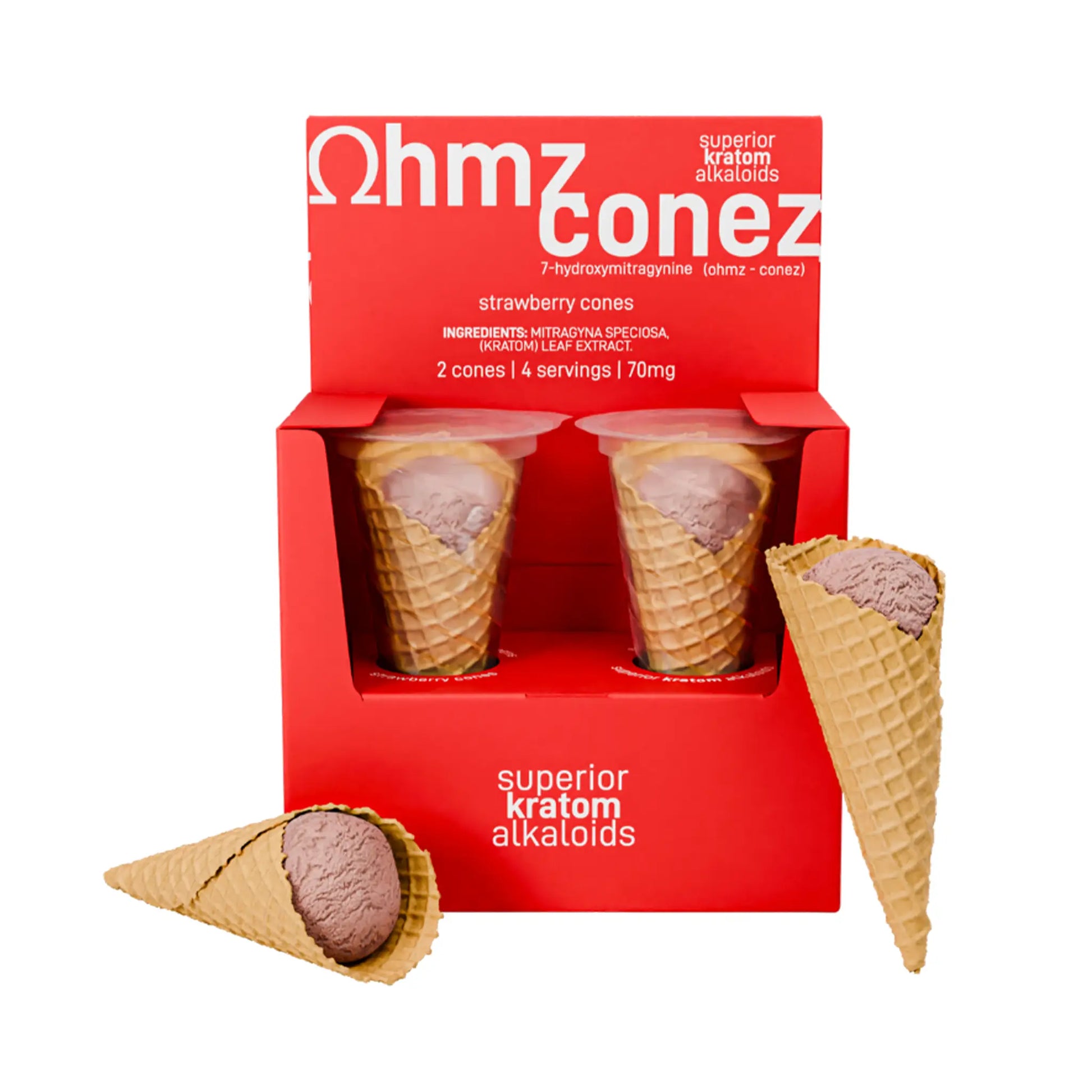 Ohmz 7-Hydroxymitragynine Extracts Strawberry Ohmz Cones flavor, sweet and fruity extract in a fun cone formatexperience.