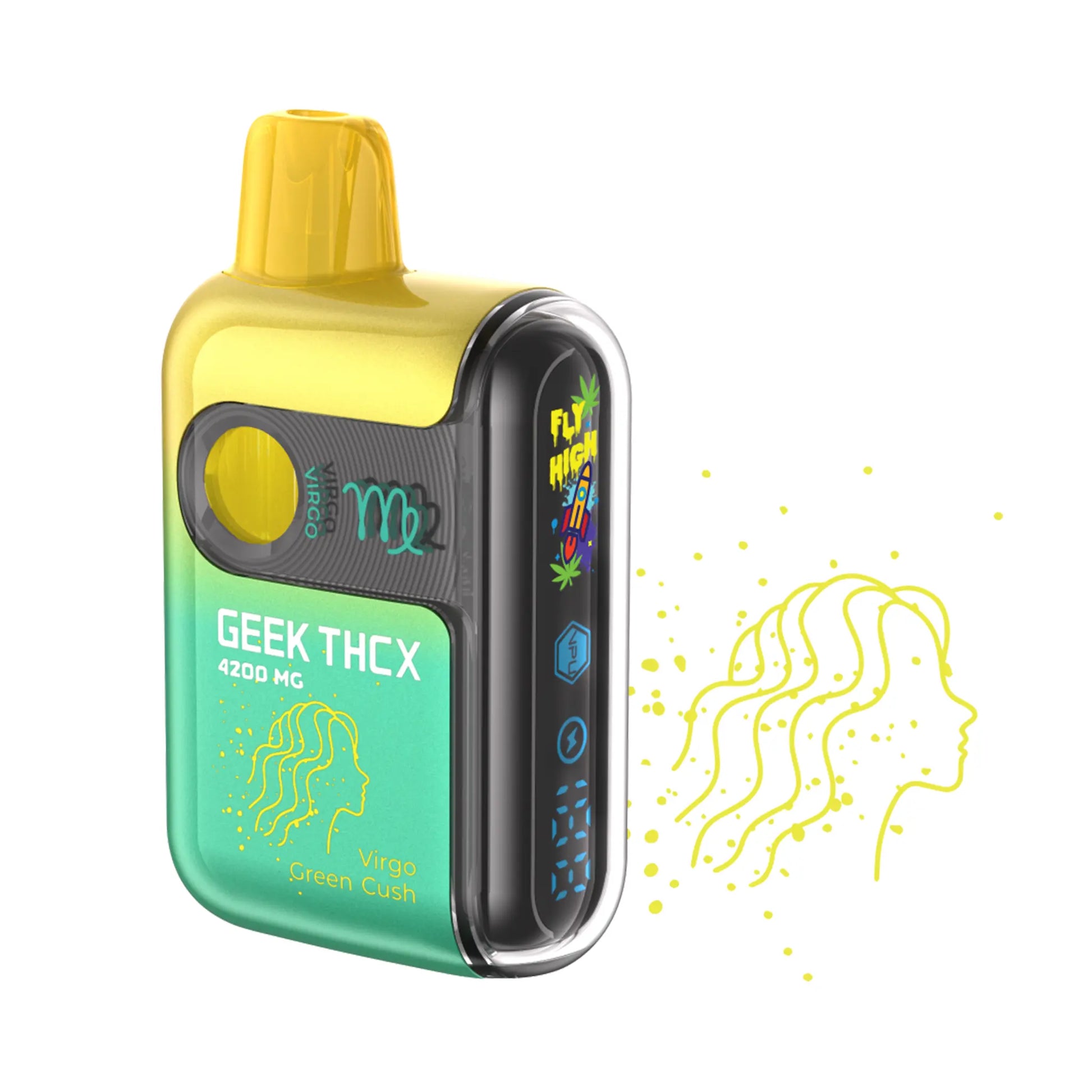 Geek THCX Pulse Pro THC-A Blend Virgo Green Cush Sativa vape, delivering tropical and earthy flavors with an uplifting, energizing effect.