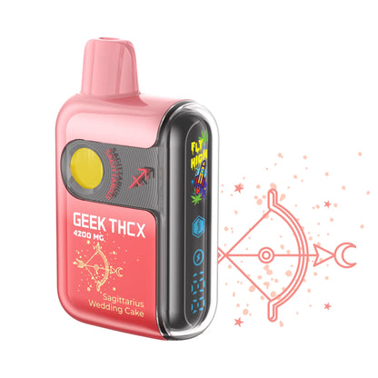 Geek THCX Pulse Pro THC-A Blend Sagittarius Wedding Cake Hybrid vape, combining creamy, fruity flavors with a balanced hybrid effect.