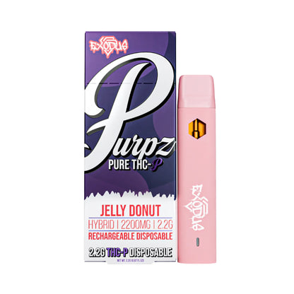 Exodus Purpz Pure THC-P Disposable 2.2G Jelly Donut flavor, sweet and indulgent THC-P blend.