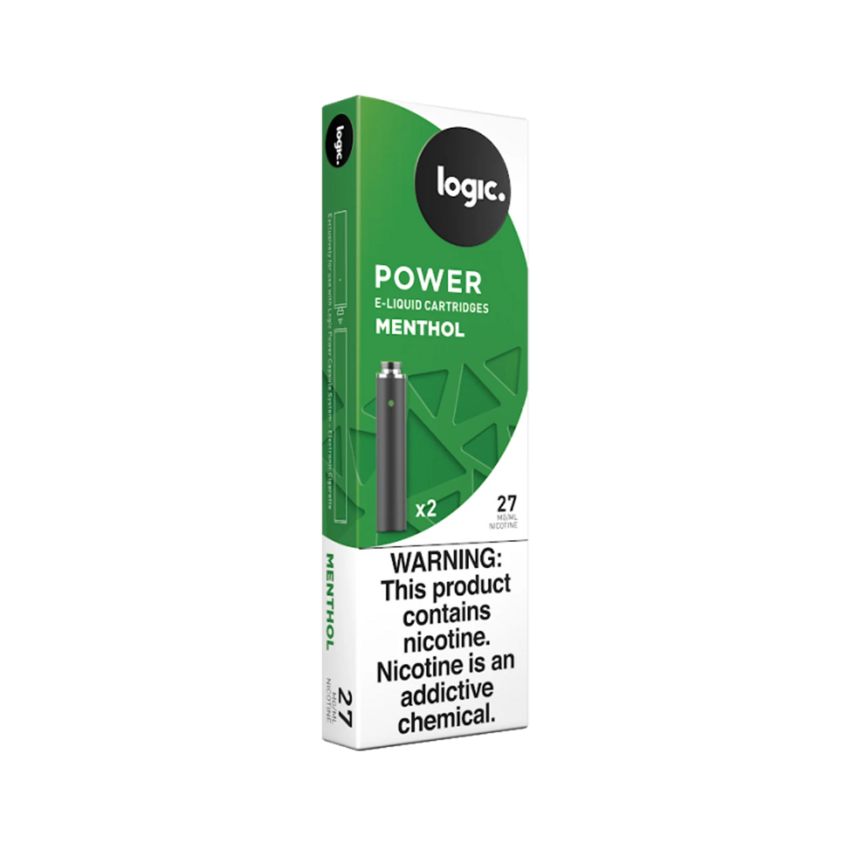Logic Power E-Liquid Menthol Cartridge – Cool menthol flavor with 2.7% nicotine, for use with Logic Power Kit