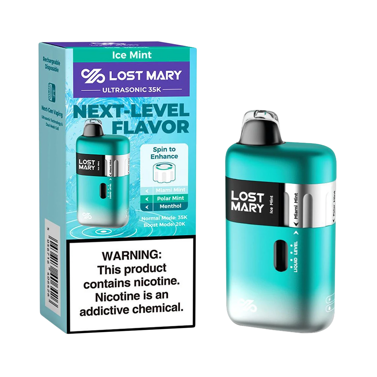 Lost Mary Ultrasonic 35k Disposable - Ice Mint - clean and crisp menthol flavor