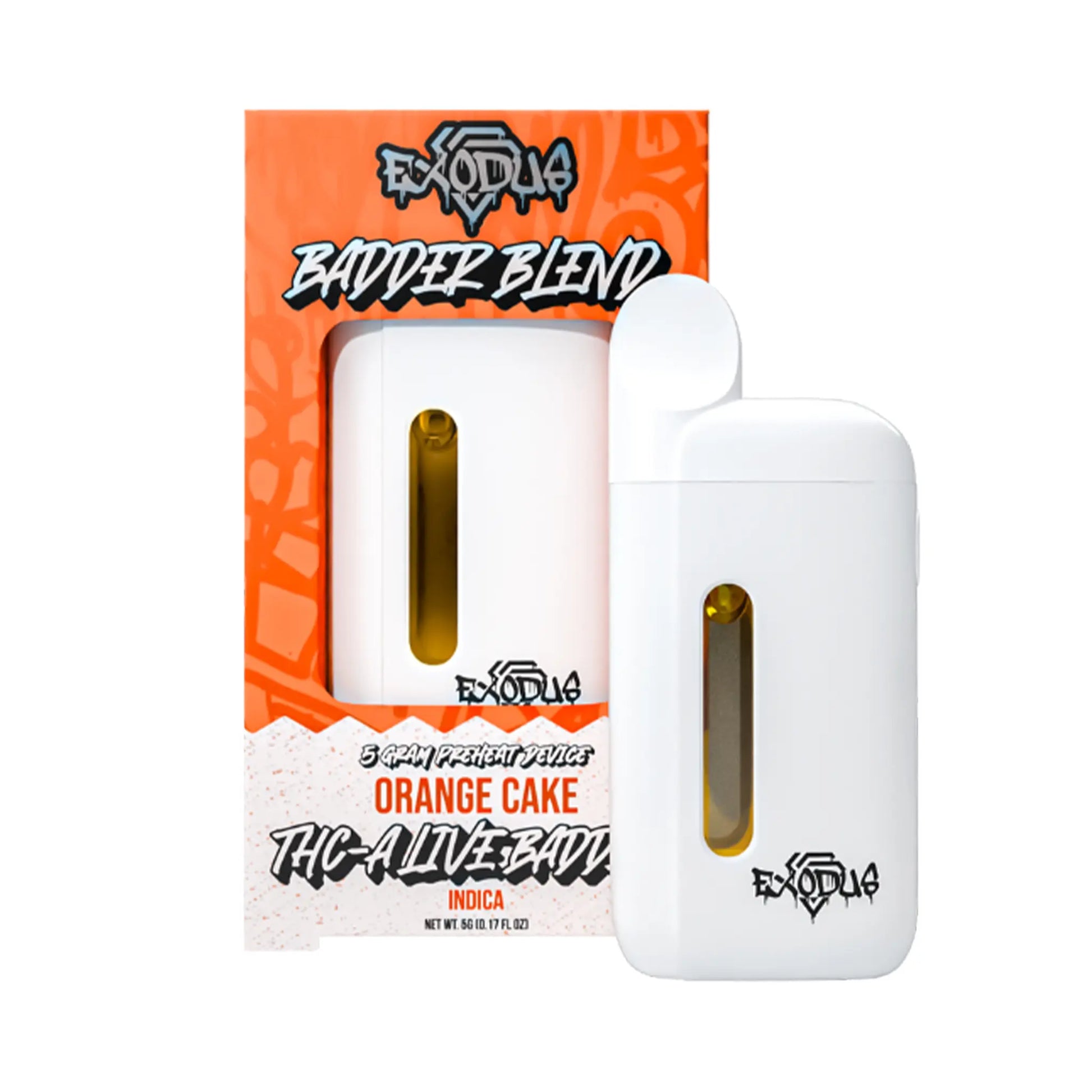 Exodus THC-A Badder Blend Disposables 5G Orange Cake flavor, citrusy and sweet exodus disposable vapes.