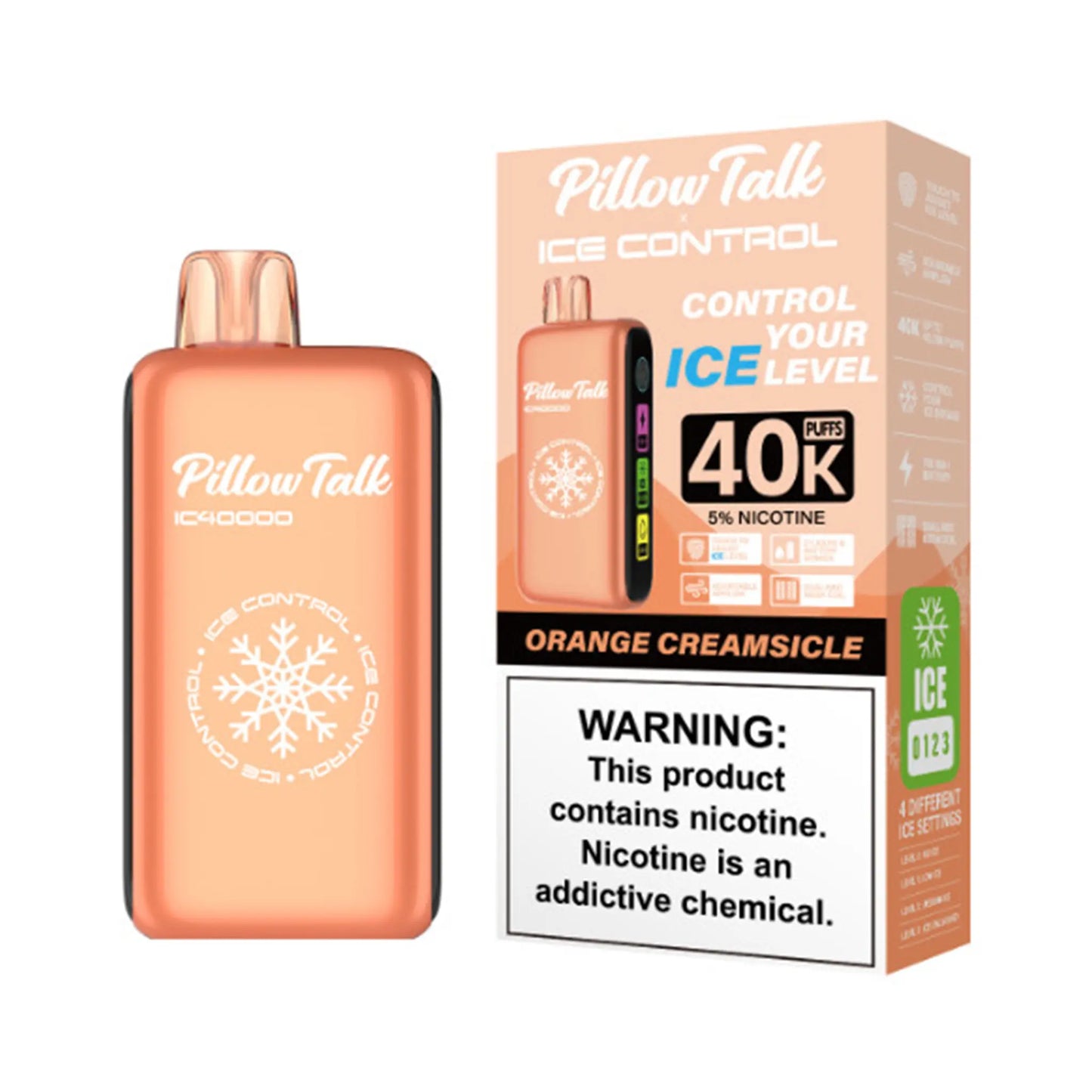 Pillow Talk Vape Orange Creamsicle flavor, a creamy blend of sweet oranges and vanilla that evokes nostalgic memories of summer treats, ideal for vape enthusiasts.