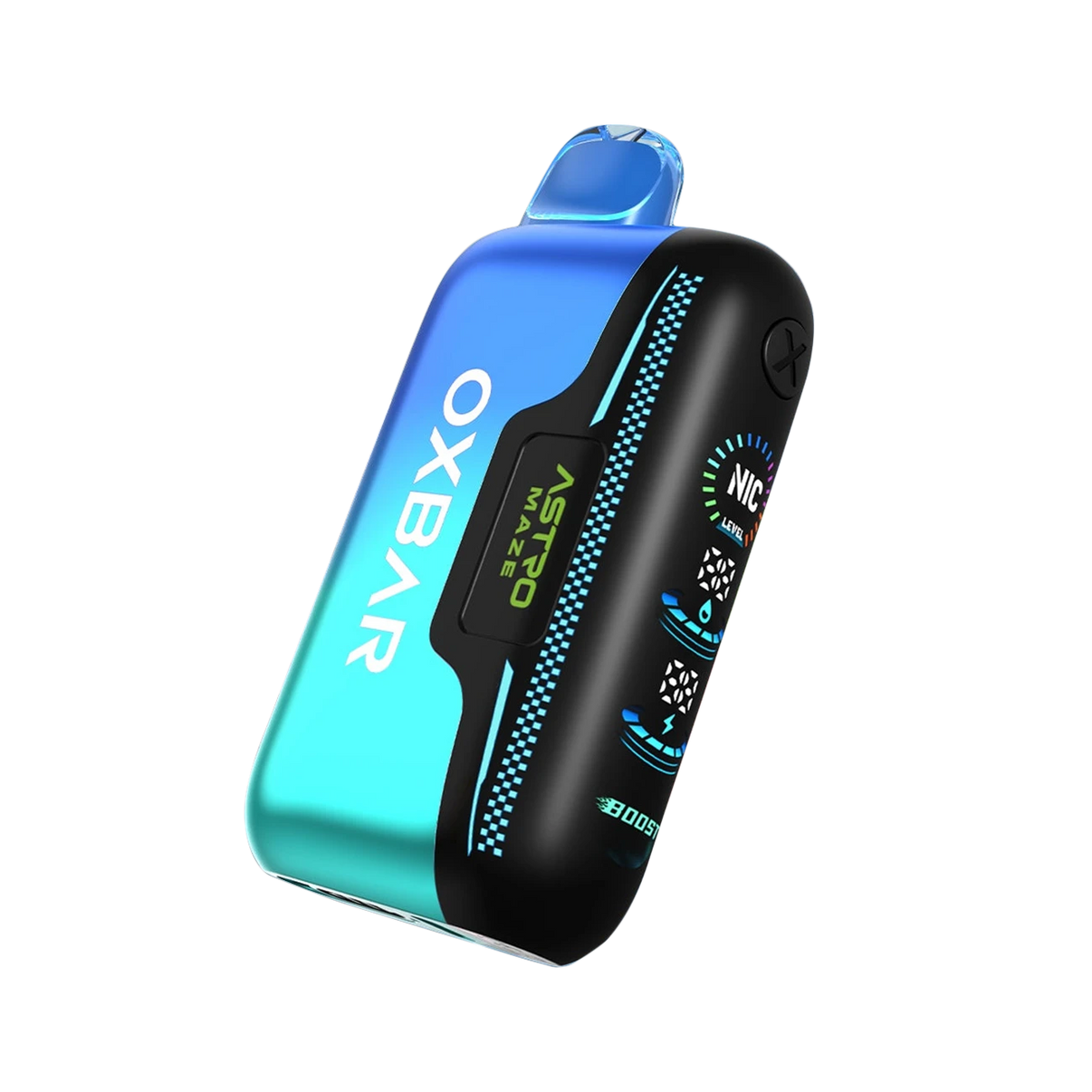 Oxbar Astro Maze 50K Blueberry Watermelon flavor – high-capacity disposable vape with 50,000 puffs, airflow control, nicotine level switch, and LED indicators