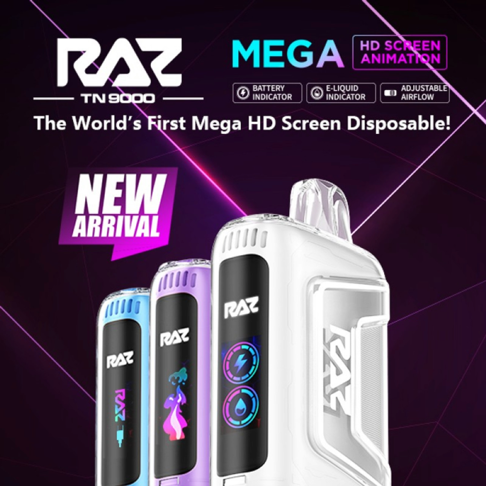RAZ TN9000 disposable vape with 9,000 puffs and a wide range of bold, icy, fruity, and dessert-inspired RAZ TN9000 flavors.