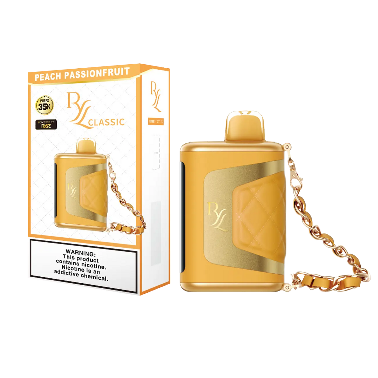 RAZ RYL Classic 35k Peach Passionfruit flavor – Exotic and fruity mix of ripe peach and tangy passionfruit.