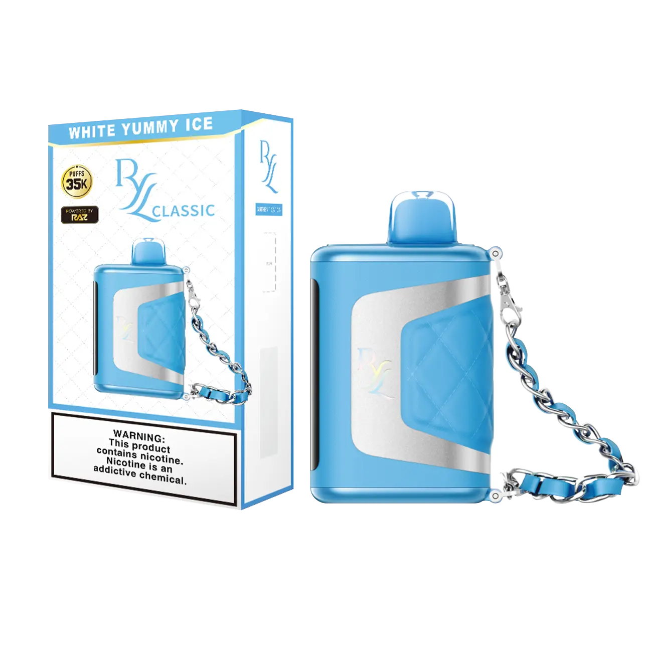 RAZ RYL Classic 35k White Yummy Ice flavor – Creamy vanilla dessert flavor with a cool icy twist.