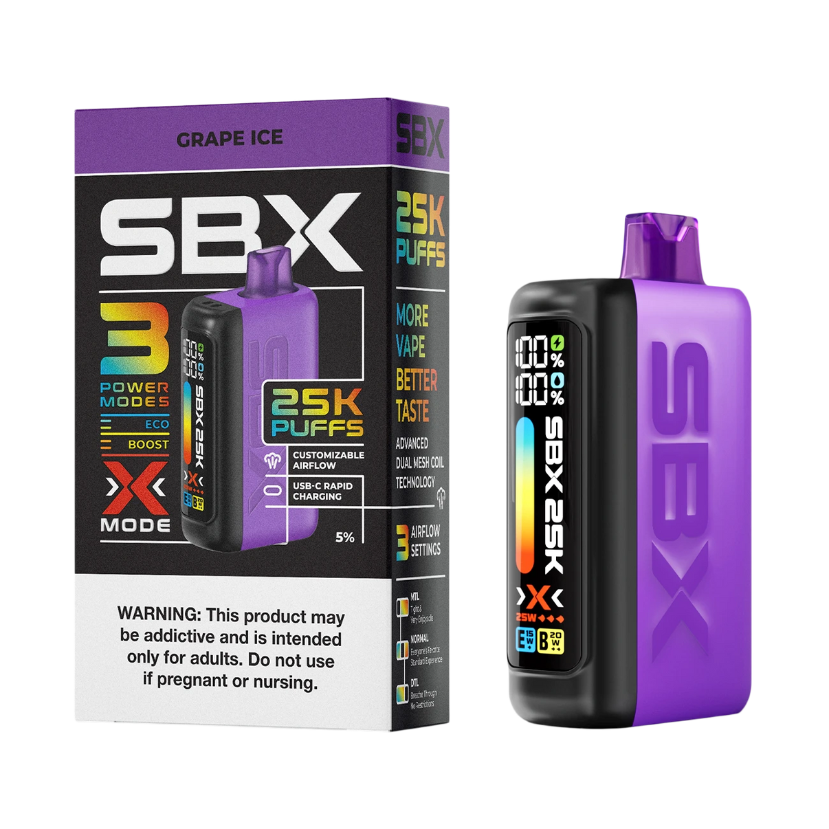SBX 25K Disposable Vape Grape Ice flavor