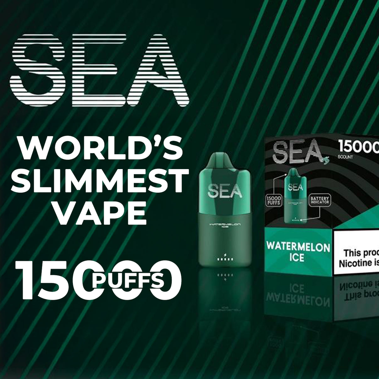 SEA Vape 15000 - world’s slimmest disposable vape with 15000 puffs, LED indicator, and Type-C charging
