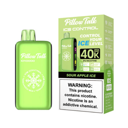 Pillow Talk Vape Sour Apple Ice flavor, a bold combination of tangy sour apples with a cool twist, ideal for those seeking a zesty vaping experience.