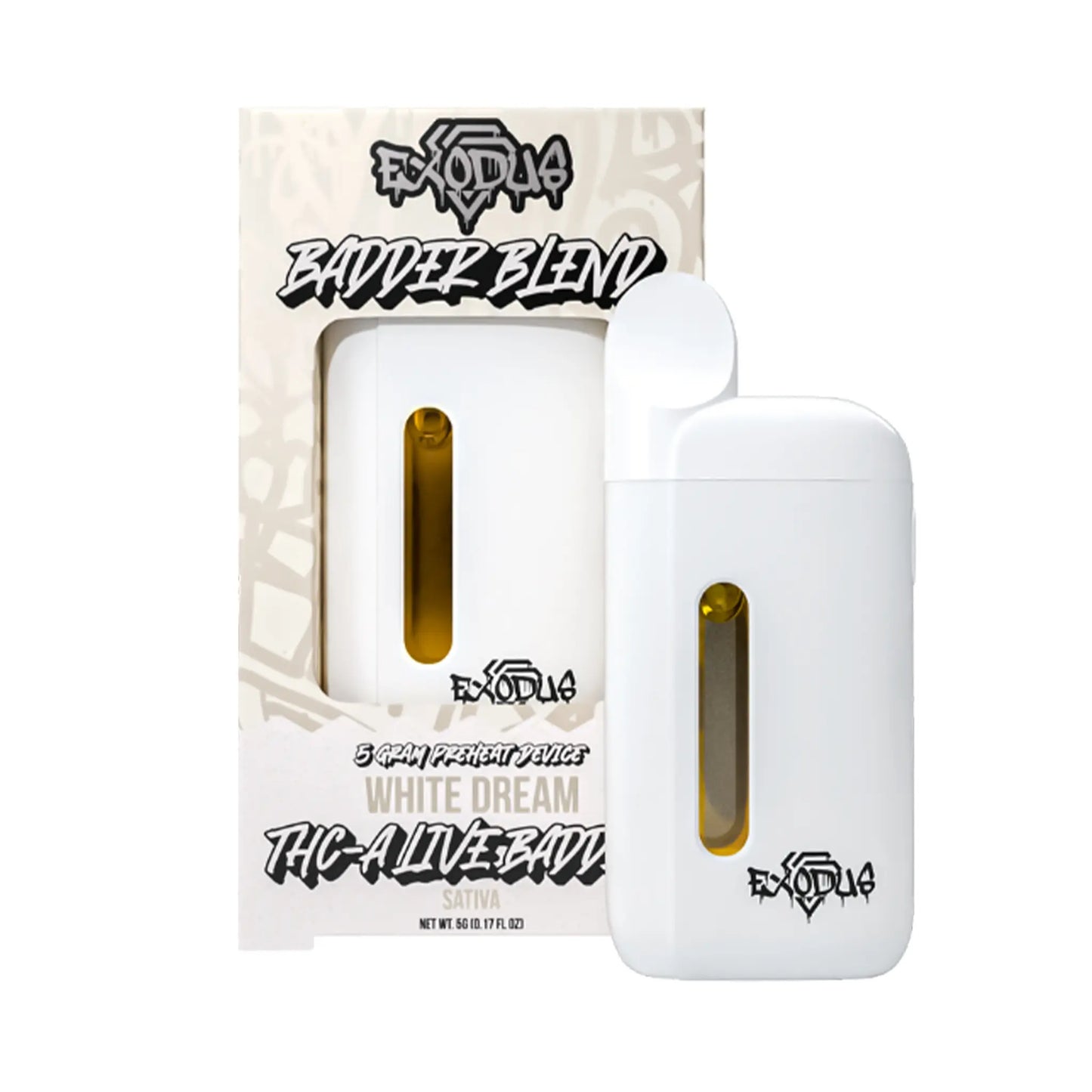 Exodus THC-A Badder Blend Disposables 5G White Dream flavor, dreamy and sweet exodus disposable vapes.