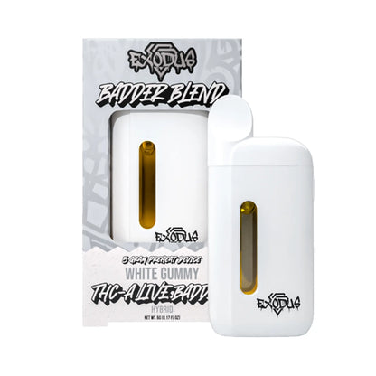 Exodus THC-A Badder Blend Disposables 5G White Gummy flavor, chewy and sweet exodus thc-a disposable vape 5g.