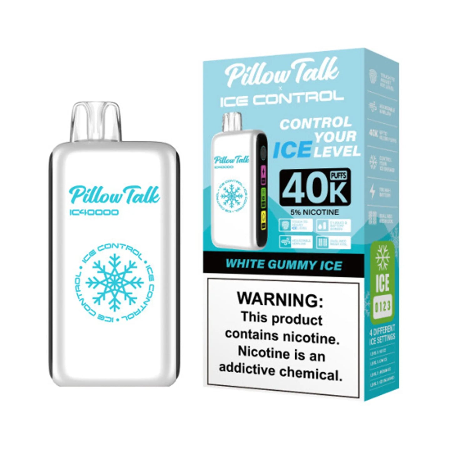 Pillow Talk Vape White Gummy Ice flavor, a sweet and icy rendition of gummy candy that delivers a fun and delightful vaping adventure.